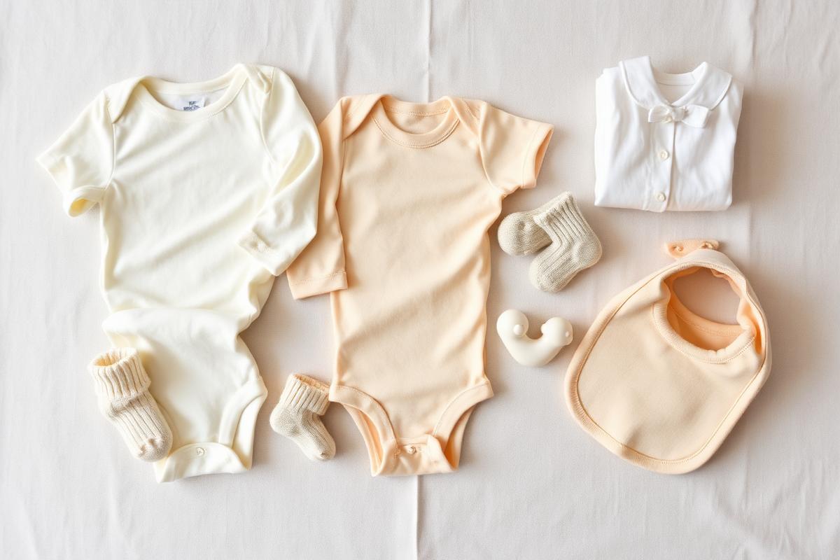 Sammenbrettede baby klær sortert i naturlige farger