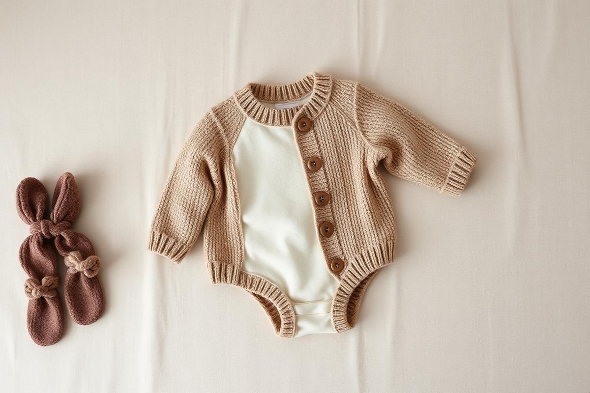 Strikket babyjakke med små tøffer i jordfarger