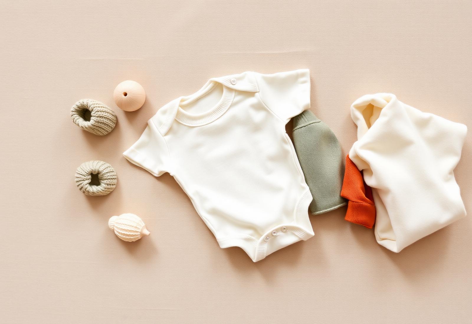 Mykt utvalg av baby klær i naturlige toner